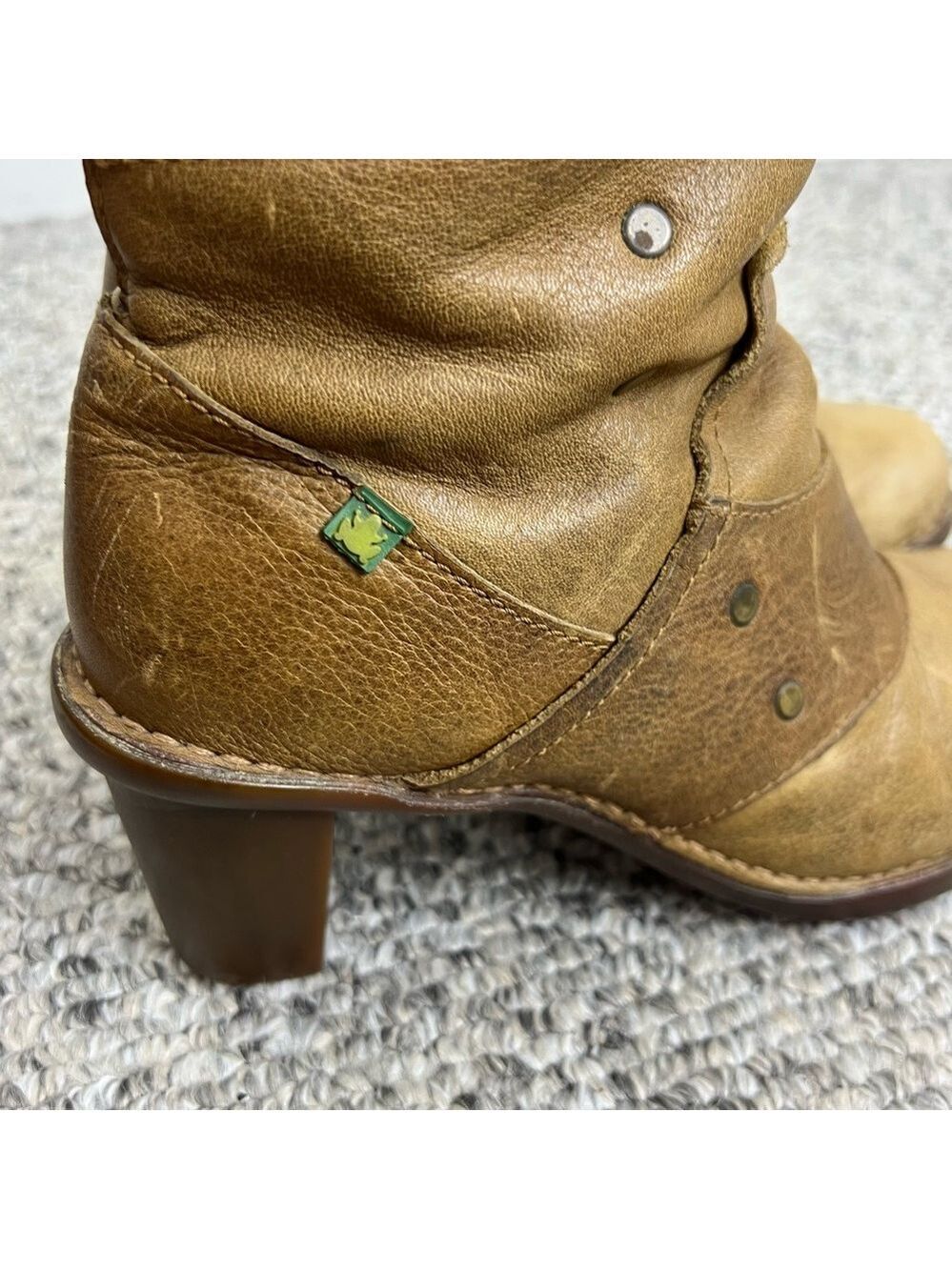 El Naturalista Spain distressed tan leather patchwork studded heeled boho boots - Picture 12 of 16